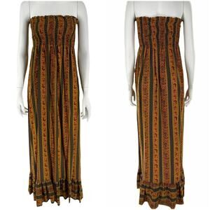 EUC What Goes Around Comes Around Strapless Silk Maxi Dress Women’s Sz XS Boho